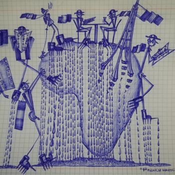 Drawing titled ""FRENCH HAVOC"" by Lucette Aleki, Original Artwork, Ballpoint pen