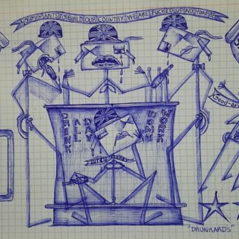 「"DRUNKARDS"」というタイトルの描画 Lucette Alekiによって, オリジナルのアートワーク, ボールペン