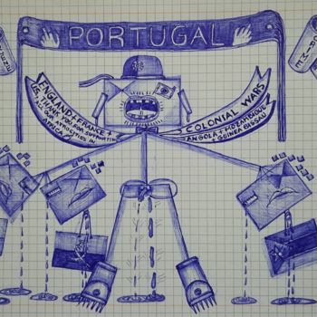 Σχέδιο με τίτλο ""PORTUGUESE HAVOC"" από Lucette Aleki, Αυθεντικά έργα τέχνης, Στυλό