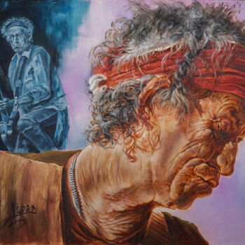 Painting titled "Keith Richards" by Aleks Bondar, Original Artwork, Oil Mounted on Wood Stretcher frame