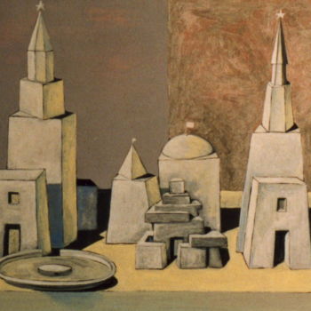 Painting titled "Still life. Towers…" by Aleks Voznesenskii, Original Artwork, Acrylic Mounted on Cardboard