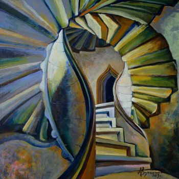 Pintura intitulada "The stairs." por Aleks Voznesenskii, Obras de arte originais, Óleo