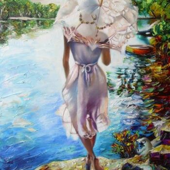 Картина под названием "Девушка с зонтом" - Александр Раскольников, Подлинное произведение искусства