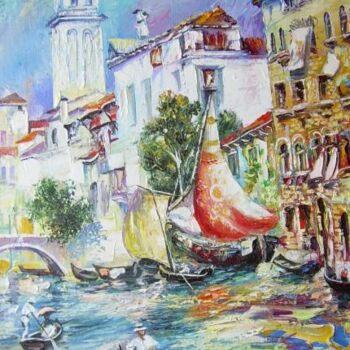 Картина под названием "Венеция с гондолами" - Александр Раскольников, Подлинное произведение искусства