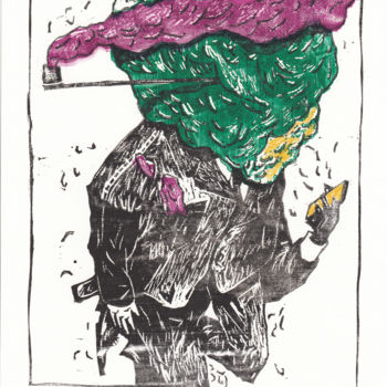 Gravures & estampes intitulée ""Облака. Мужчина с…" par Aleksandr Butylin, Œuvre d'art originale, Linogravures