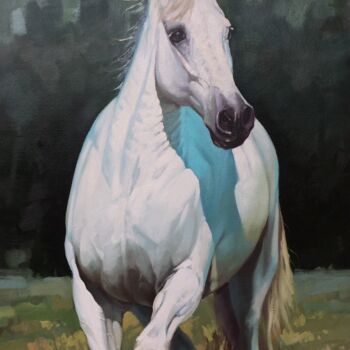 Картина под названием "Белая лошадь" - Александр Чубарев, Подлинное произведение искусства, Масло
