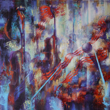 Painting titled "Space melody2" by Dobrodiy Alexandr, Original Artwork, Oil Mounted on Wood Stretcher frame