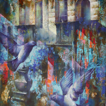 Ζωγραφική με τίτλο "Pigeons in the city" από Dobrodiy Alexandr, Αυθεντικά έργα τέχνης, Λάδι
