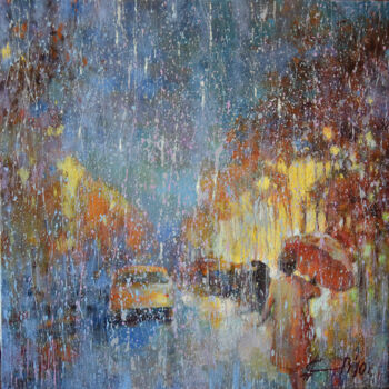 Картина под названием "Мокрый вечер" - Александр Елисеев, Подлинное произведение искусства, Масло