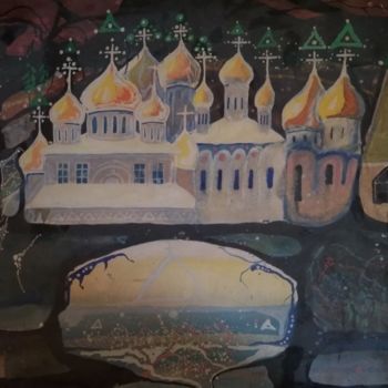 Painting titled "Gold-plated Russia" by Aleksandr Glukhov, Original Artwork, Gouache