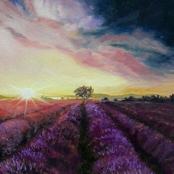 Картина под названием "лавандовое поле" - Александр Гриценко, Подлинное произведение искусства, Масло