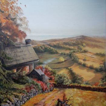 Картина под названием "Дом на горе" - Александр Гриценко, Подлинное произведение искусства, Масло