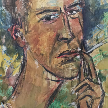 Pintura titulada "Автопортрет с сигар…" por Aleksandr Ipatev, Obra de arte original, Gouache
