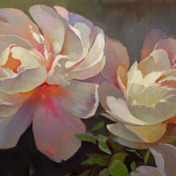 Schilderij getiteld "The Peonies XL" door Aleksandr Jero, Origineel Kunstwerk, Olie