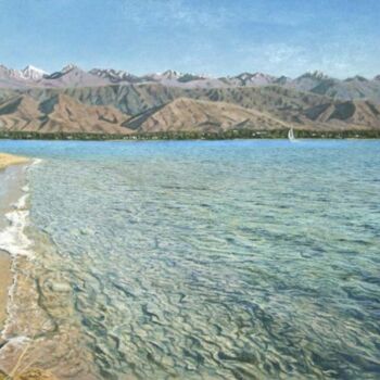 Pintura titulada "Issik-Kul Lake in t…" por Aleksandr Krasilnikov, Obra de arte original