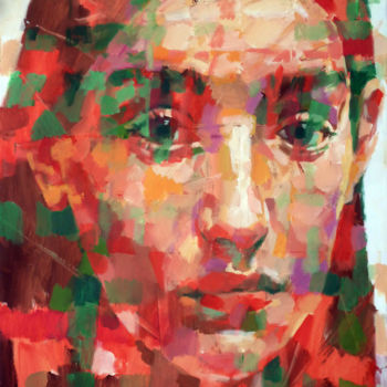 Painting titled "RED PORTRAIT" by Aleksandr Ilichev, Original Artwork, Acrylic