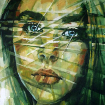Картина под названием "GREEN PORTRAIT 1" - Aleksandr Ilichev, Подлинное произведение искусства, Акрил