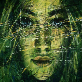 Painting titled "GREEN-PORTRAIT" by Aleksandr Ilichev, Original Artwork, Acrylic