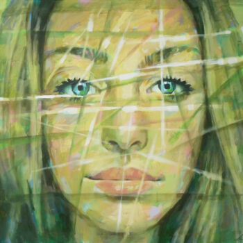 Pintura titulada "GREEN PORTRAIT 3" por Aleksandr Ilichev, Obra de arte original, Acrílico