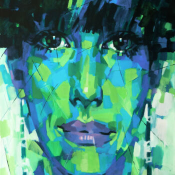 Malerei mit dem Titel "GREEN PORTRAIT 4" von Aleksandr Ilichev, Original-Kunstwerk, Acryl