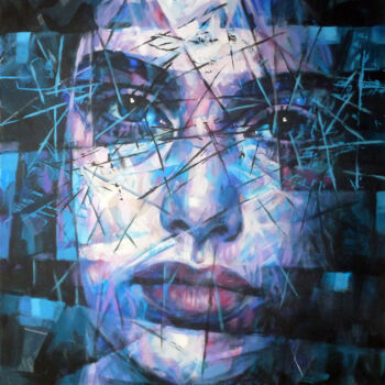 Schilderij getiteld "BLUE  PORTRAIT" door Aleksandr Ilichev, Origineel Kunstwerk, Acryl