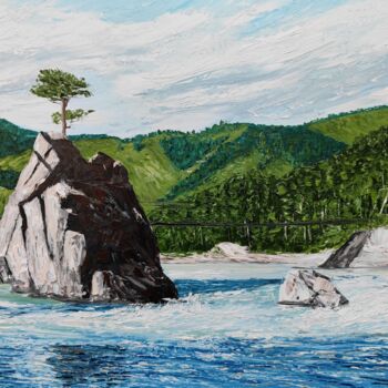 Картина под названием "Katun river. “Drago…" - Aleksandr Petelin, Подлинное произведение искусства, Масло