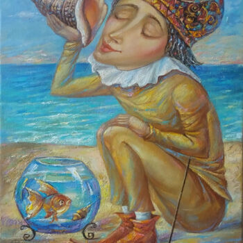 Картина под названием "Слушает море" - Александр Шабанов, Подлинное произведение искусства, Масло