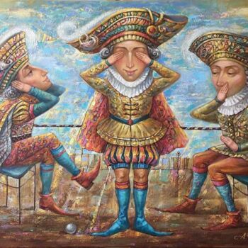 Malerei mit dem Titel "Не вижу, не слышу,…" von Aleksandr Shabanov, Original-Kunstwerk, Öl Auf Keilrahmen aus Holz montiert