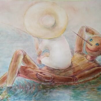 Painting titled "Pinocchio visiting…" by Aleksandr Tkachenko, Original Artwork, Watercolor