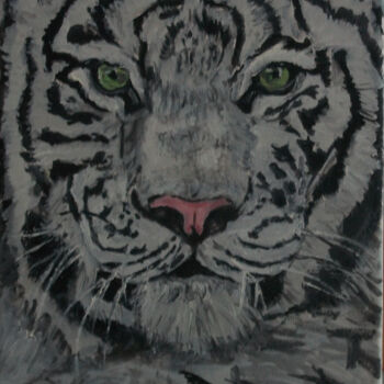 Painting titled "White Tiger" by Aleksandr Yusupov, Original Artwork, Oil