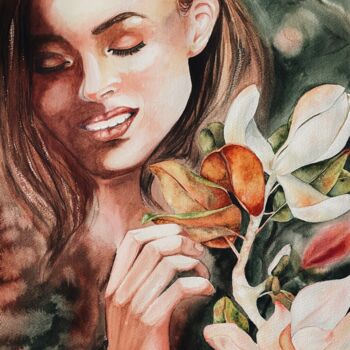 Malerei mit dem Titel "Flower portrait" von Aleksandra Antonova, Original-Kunstwerk, Aquarell