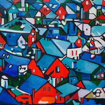 Schilderij getiteld "Winter village / 55…" door Alexandra Djokic, Origineel Kunstwerk, Acryl