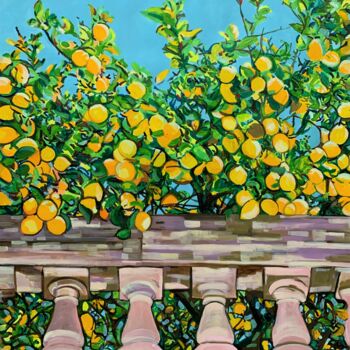 Картина под названием "Garden With Lemon T…" - Alexandra Djokic, Подлинное произведение искусства, Акрил