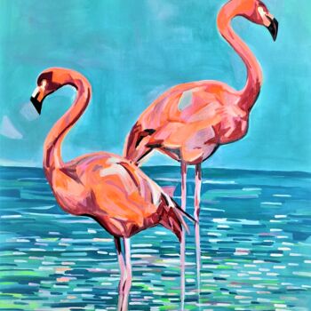 Pintura titulada "Flamingos / 101 x 7…" por Alexandra Djokic, Obra de arte original, Acrílico