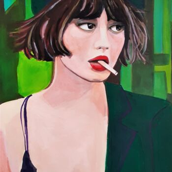 Schilderij getiteld "Girl in green coat…" door Alexandra Djokic, Origineel Kunstwerk, Acryl