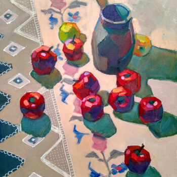 Pintura titulada "Apples in sunny syr…" por Aleksandra Manzha, Obra de arte original, Oleo Montado en Bastidor de camilla de…