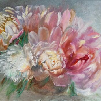 Pintura titulada "White and pink peon…" por Aleksandra Portenko, Obra de arte original, Oleo