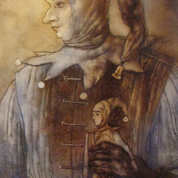 Pittura intitolato "клоун и кукла \ clo…" da Aleksandra Scastlivaa (A Makarova Schastlivaya), Opera d'arte originale, Olio