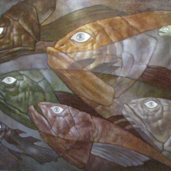 Peinture intitulée "Рыбы . Fishes" par Aleksandra Scastlivaa (A Makarova Schastlivaya), Œuvre d'art originale, Huile