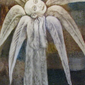 Peinture intitulée "Ангел и птичка . An…" par Aleksandra Scastlivaa (A Makarova Schastlivaya), Œuvre d'art originale, Huile