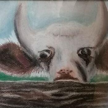 Drawing titled ""bull"" by Aleksandra Zbirun, Original Artwork, Pastel Mounted on Other rigid panel