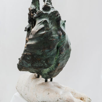 Sculpture titled "Nageant sur la fleu…" by Aleksandra Kann-Bogomilska, Original Artwork, Bronze