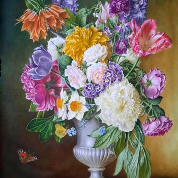 Peinture intitulée "Цветы в вазе" par Aleksandr Kashliavik, Œuvre d'art originale, Aquarelle