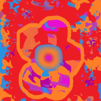 Digital Arts titled "Red floral kaleidos…" by Marina Alexandrova, Original Artwork, Digital Painting