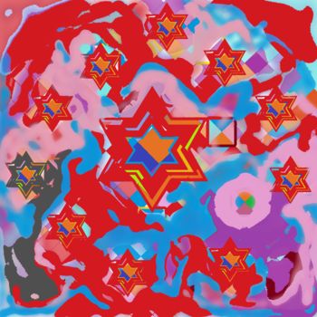 Digital Arts titled "Multicolor stars on…" by Marina Alexandrova, Original Artwork, Digital Painting