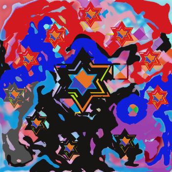 Digital Arts titled "Multicolor stars at…" by Marina Alexandrova, Original Artwork, Digital Painting