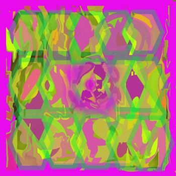 Artes digitais intitulada "Hexagonal pink-gree…" por Marina Alexandrova, Obras de arte originais, Pintura digital