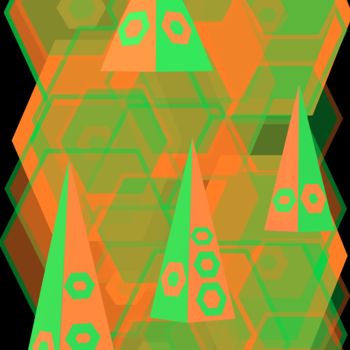 Digital Arts titled "Orange-green pyrami…" by Marina Alexandrova, Original Artwork, Digital Painting