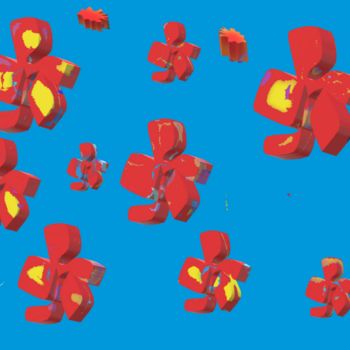 Arts numériques intitulée "Red flowers flying…" par Marina Alexandrova, Œuvre d'art originale, Peinture numérique