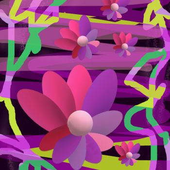 Digital Arts titled "Abstract flowers on…" by Marina Alexandrova, Original Artwork, Digital Painting
